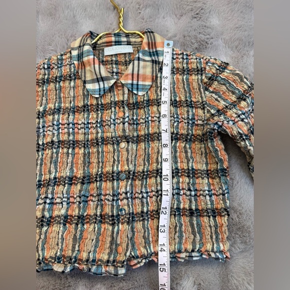 Ulla Johnson Jules Smocked Silk Cotton Collared Crop Top 00 - Picture 7 of 8